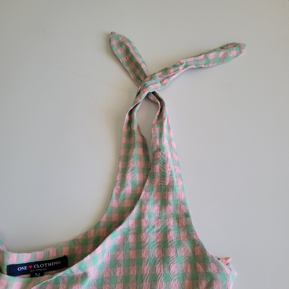 one clothing Pink and Green Gingham Tie-Shoulder Romper - Picture 14 of 14